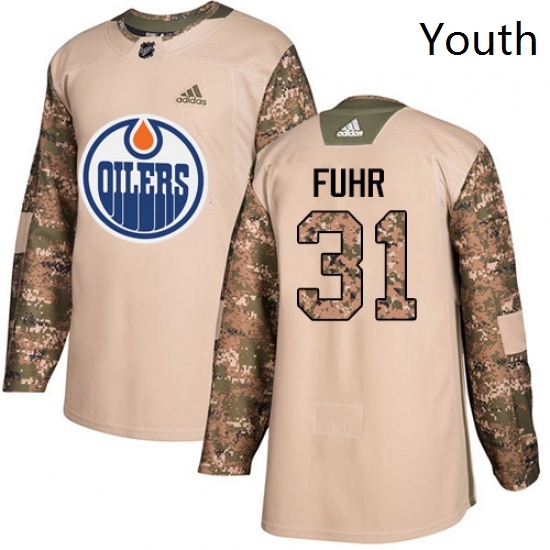 Youth Adidas Edmonton Oilers 31 Grant Fuhr Authentic Camo Veterans Day Practice NHL Jersey